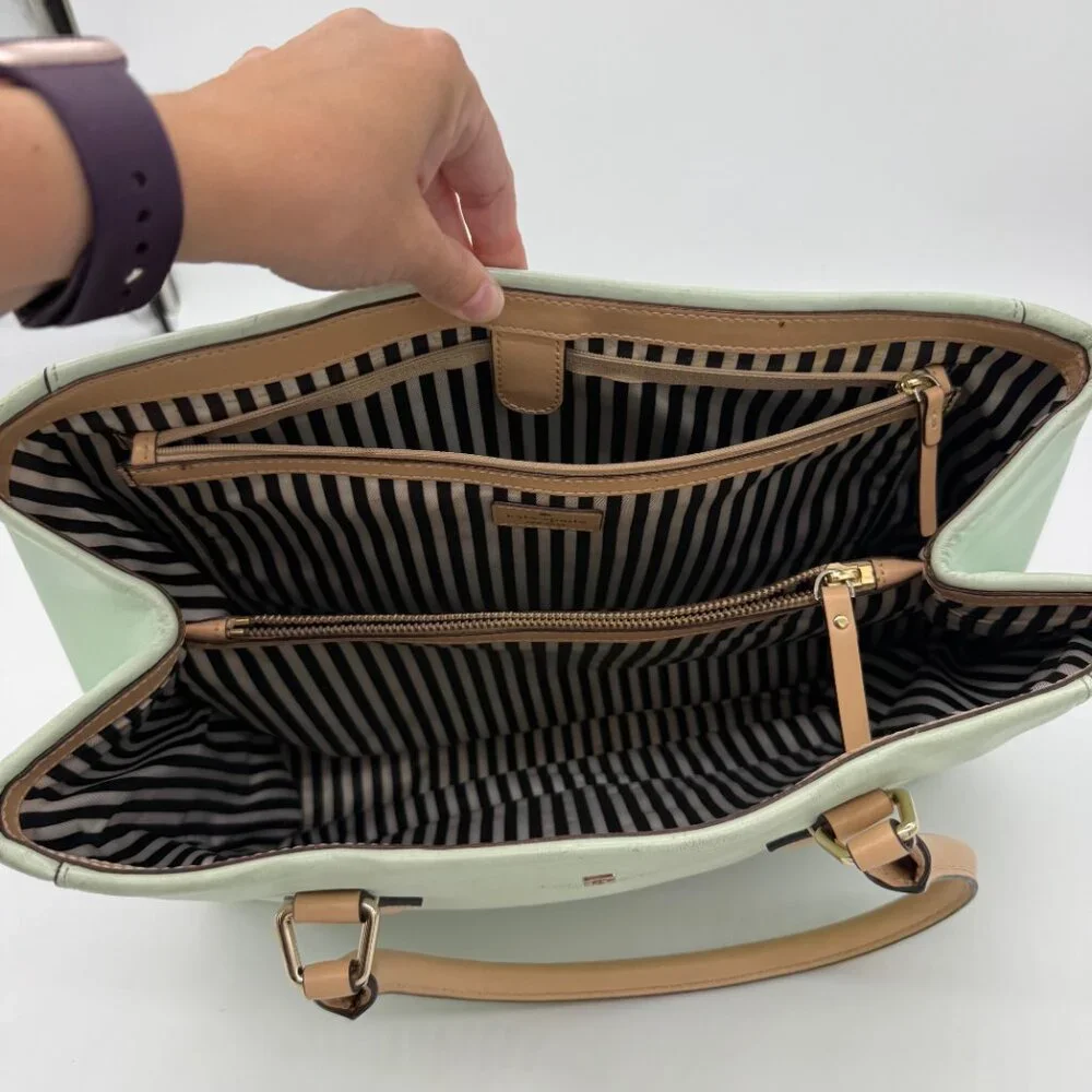 Kate Spade Mint Green Shoulder Bag with Tan and Black Trim - Picture 8 of 14